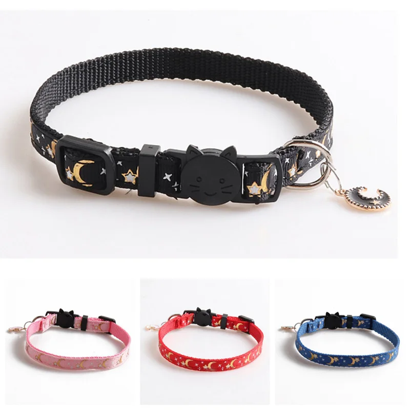 Collar de gato con estrella y luna de oro, Collar de seguridad con colgante ajustable para mascotas, accesorios para gatos