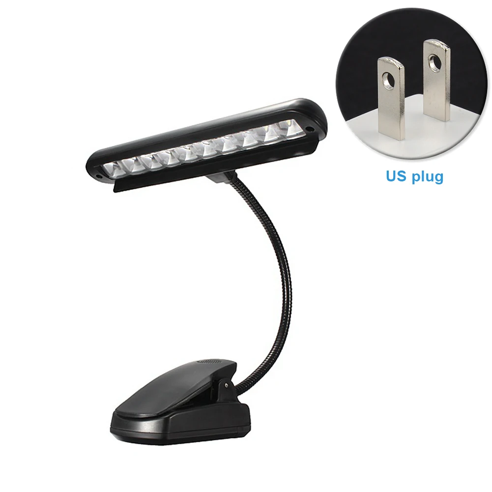 

High quality Flexible 10 LEDs Clip-On Orchestra Music Stand Piano Lamp Light with US/EU/UK Adapter