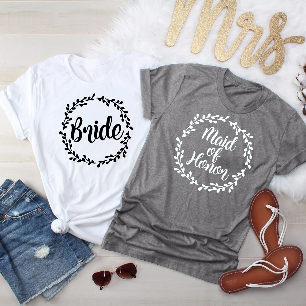 

Bridesmaid shirts maid of honor t shirt women wedding graphic pretty new trend hot sale bachelorette party gifts tee top- K227