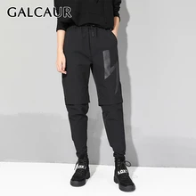 GALCAUR шаровары с лоскутками для женщин шнуровка с высокой талией карман полная длина женские брюки осень плюс размер мода новинка