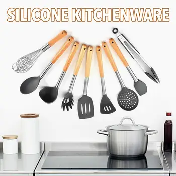 

Organosilicon Kitchenware 9-piece Set Of Kitchen Utensils Set Of Non-stick Pan Cooking Spoon Shovel Set Of Kitchen Tools Grey