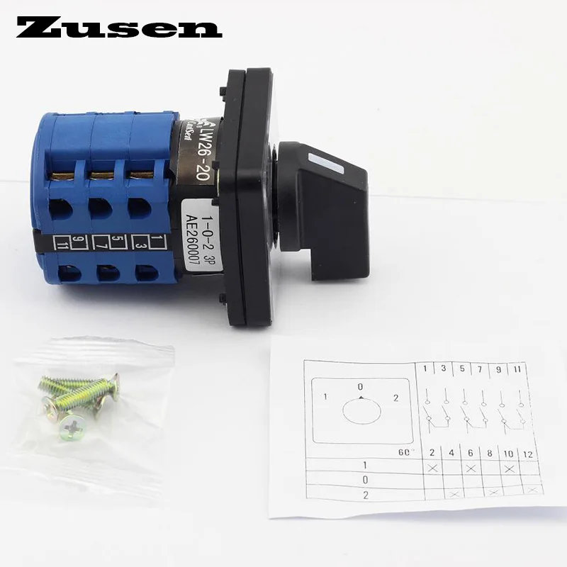 Zusen Cam Переключатель LW26 20 1 0 2 3P 3 положения полюса 12 терминалов 440V Ui 690V