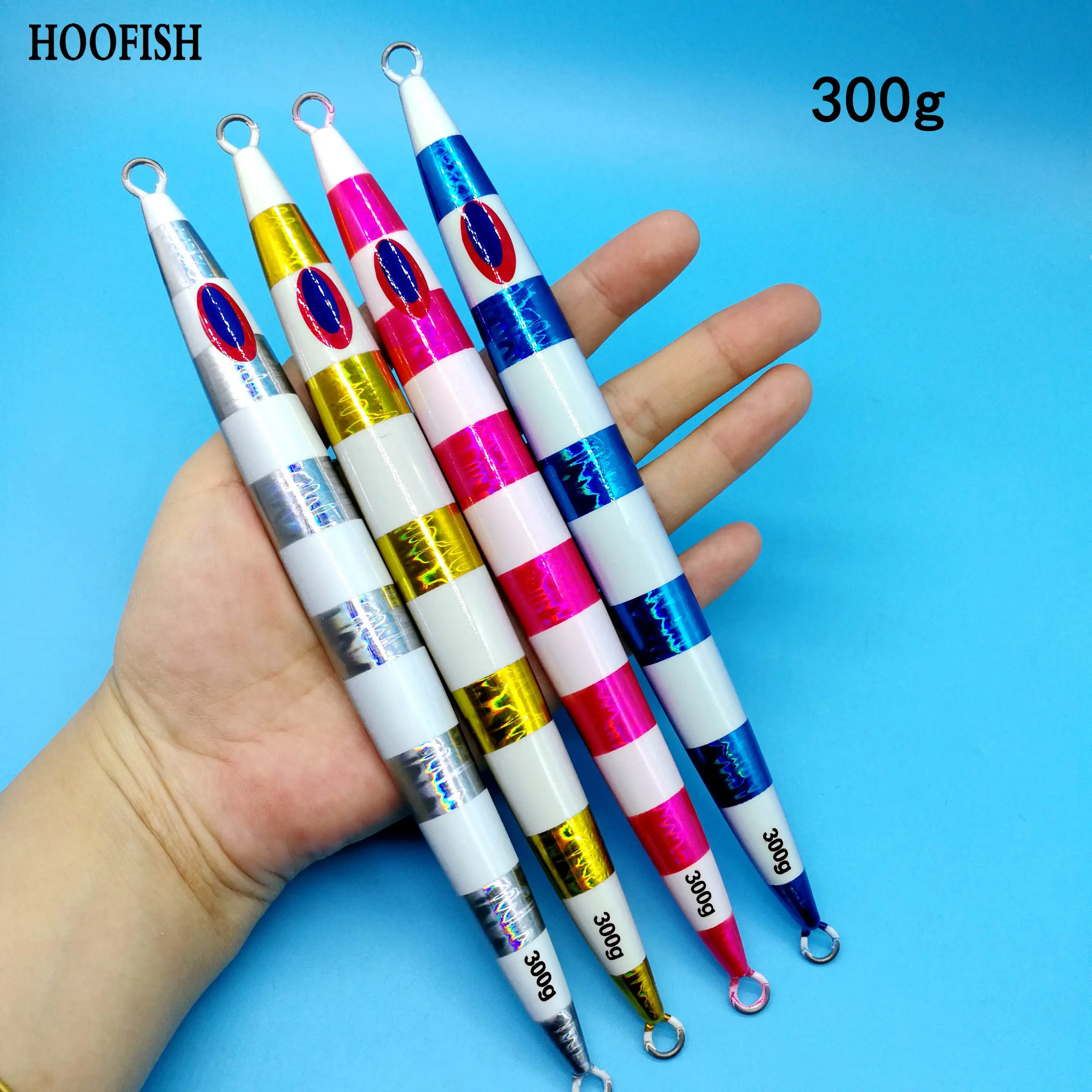 

HOOFISH 4pcs lead jig artificial fishing bait 300g Metal jig Jigging lure deep sea lure Luminous lead fishing lure