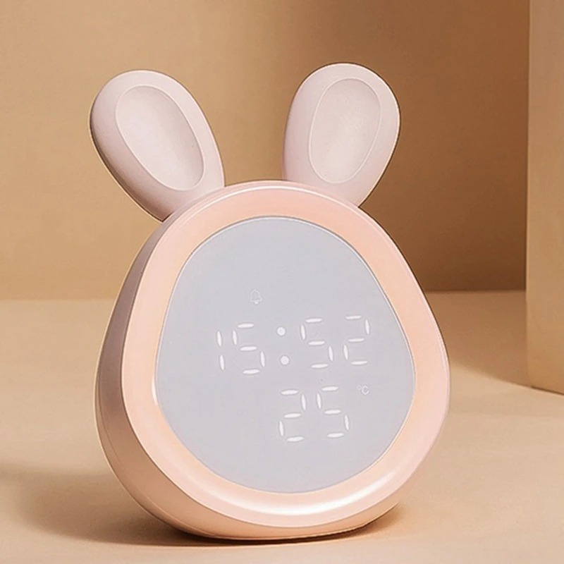  Bunny Ear LED Digital Alarm Clock Electronic LED Display Sound Control Cute Rabbit Night Lamp Desk 
