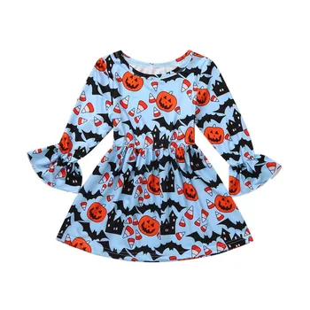 

Baby Kids Girls Long Sleeve Dress Pumpkin Printed Halloween Princess Dresses Party Casual Loose Vestidos Dress Autumn Winter New