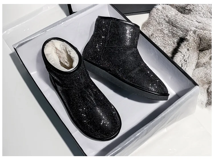 Г., зимняя обувь с кристаллами модные брендовые женские теплые зимние сапоги женские плюшевые сапоги Bing стразы, botas mujer, черный цвет