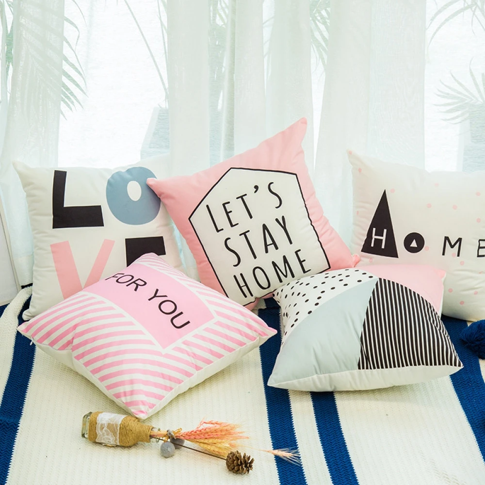 Geometric Pink Cushion Cover 45x45 Pillow Case for Chair Fashion Modern Seat Sofa in Decor | Дом и сад