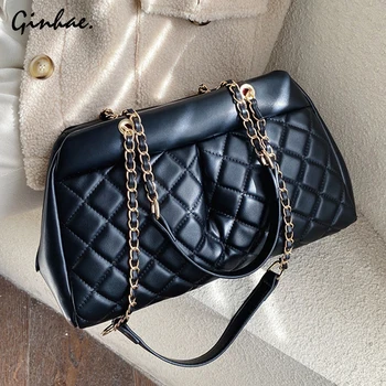 

Korean Style Diamond Lattice Chain Bag Women PU Leather Handbags Fashion Large Capacity Messenger Bags Ladies Simple Square Bag