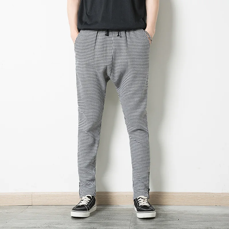 

Casual Pants Men's High Street Autumn And Winter Solid Color Ankle Banded Pants Hiphop Joint Fashion Hong Kong Style Grid Casual