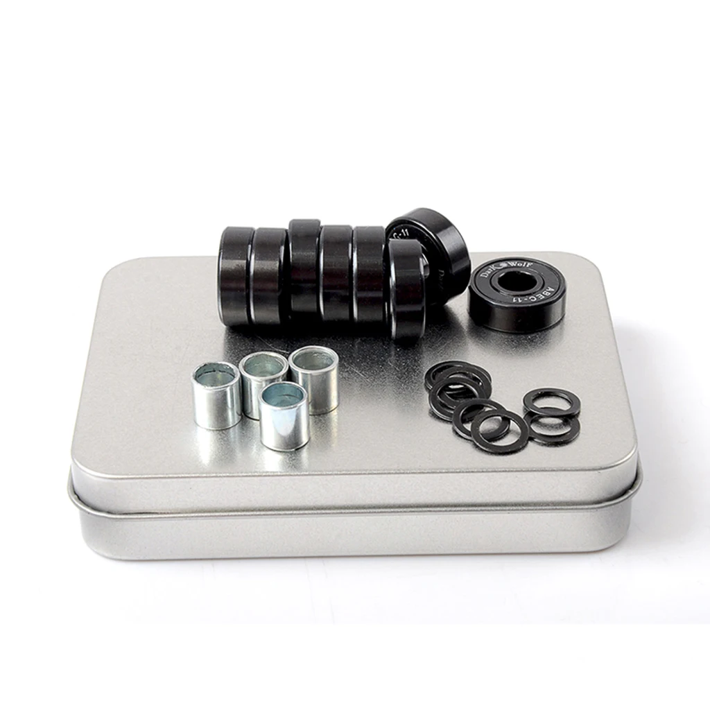 8 Pcs Premium Skateboard Longboard Ceramics Bearings Sleeves Set Accessories with Storage Box for Rapid Sliding & Figure Brake.