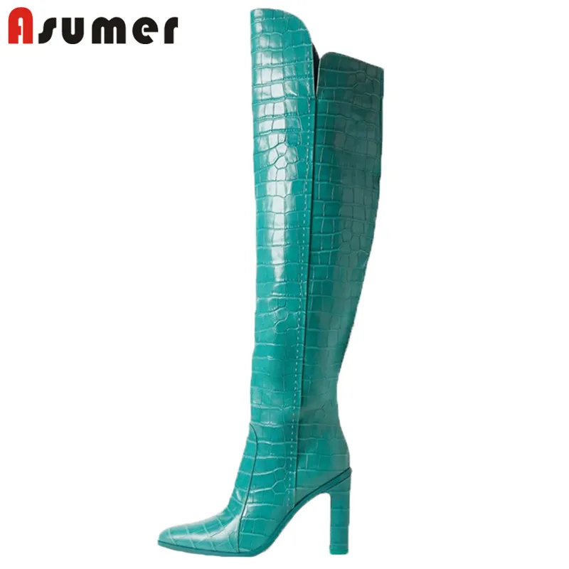 

ASUMER 2021 plus size 45 over the knee boots women round toe zip super high heel party Night Club Shoes ladies thigh high boots