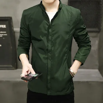 

2020 Spring Men Casual Thin Jacket Teenager Solid Color Stand Collar Sun-resistant Jacket