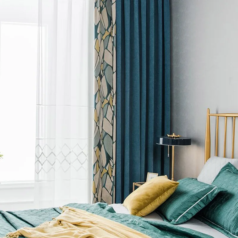 Пользовательские шторы скандинавские современные высококачественные шенилловые синие геометрические шторы для спальни затемненные шторы M717