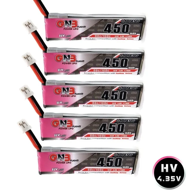 5 шт. аккумулятор Gaoneng GNB FPV батареи 250/260/300/450/520/600mAh 1S PH2.0 Plug Lipo Батарея для Emax Tinyhawk Kingkong LDARC крошечные - Цвет: 5PCS 450mAH 1S 3.8V