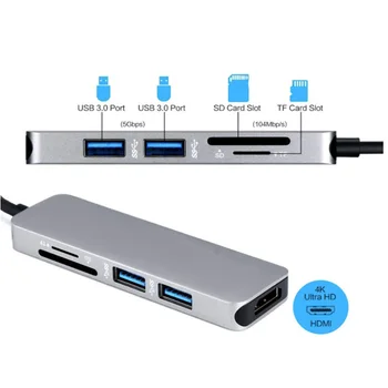 

5in1 Type-C HUB Connector 1*Type-c Adapter USB 3.0 For ChromeBook Pixel