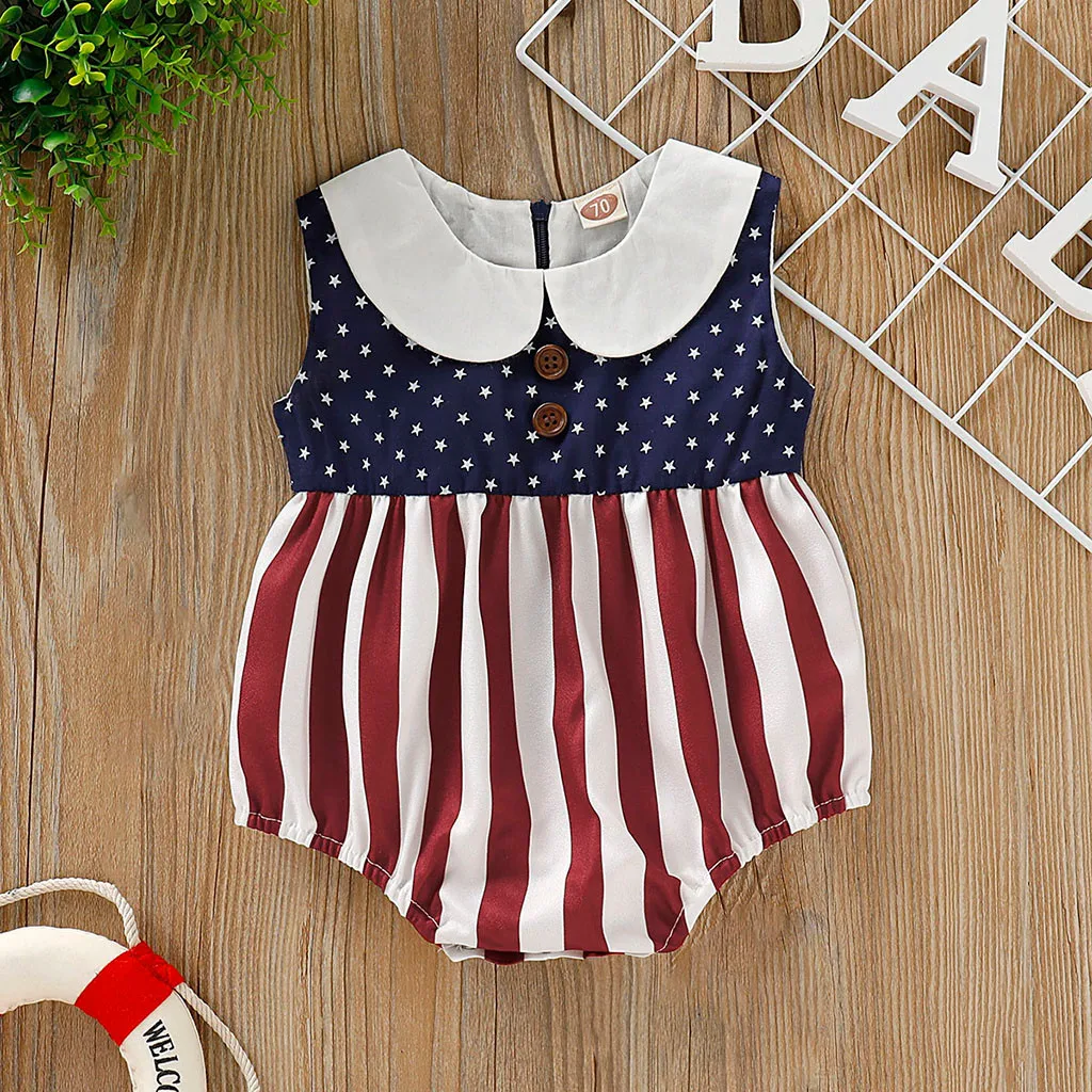 

Infant Baby Boys&Girls 4th of July Stars Striped Patriotic Romper Bodysuit 2019 NEW Drop Shipping