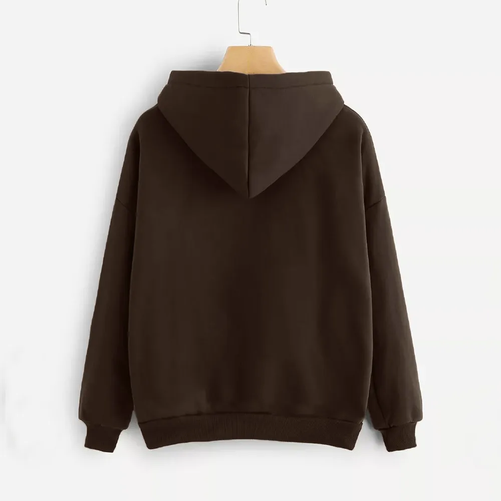  2019 Womens Hoodie Autumn Loose Long Sleeve Brown Color Bockets Hooded Sweatshirt Pullover Blouse L