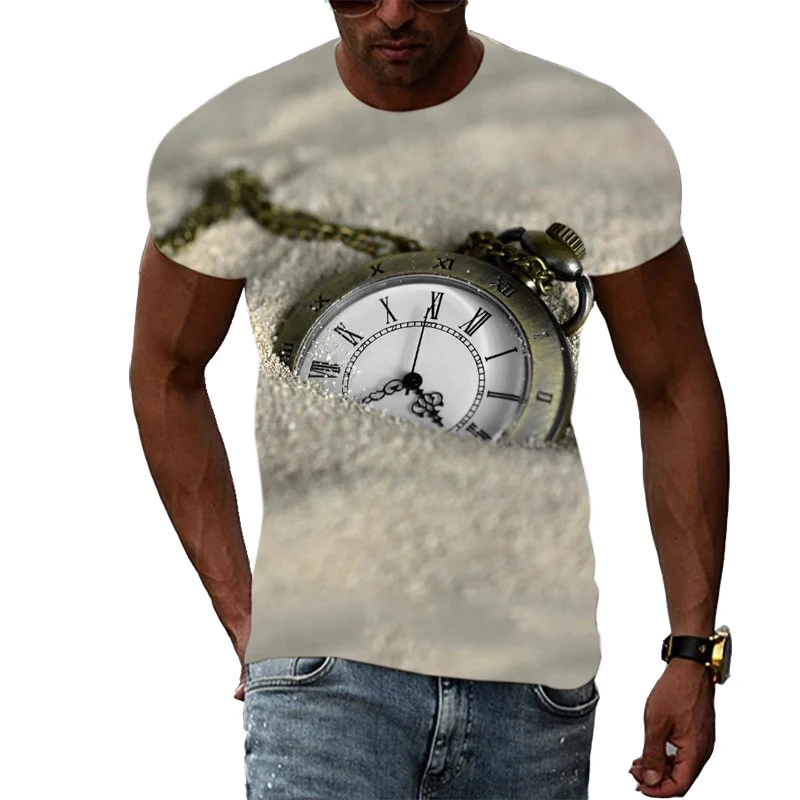 Nostalgia Clock graphic t shirts Summer Fashion Casual Interesting Pattern Print  T-shirt Top Personality trendyol men's store - AliExpress