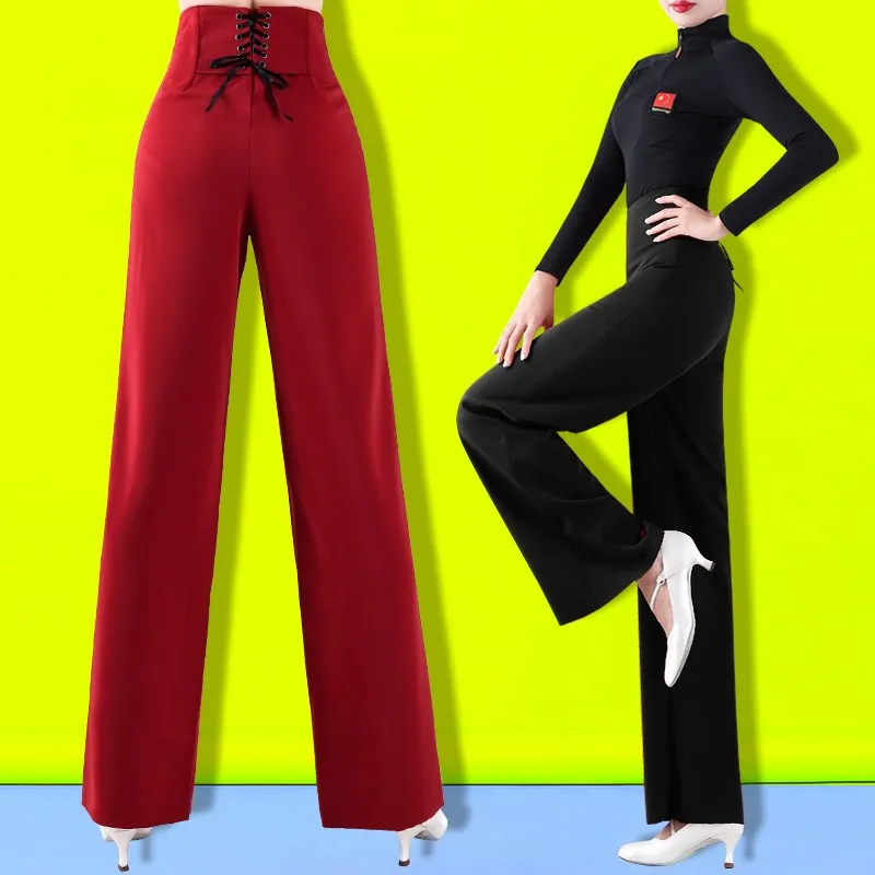 

Женские брюки для бальных танцев, профессиональные Костюмы для латиноамериканских танцев, танцевальные брюки с высокой талией, под заказ