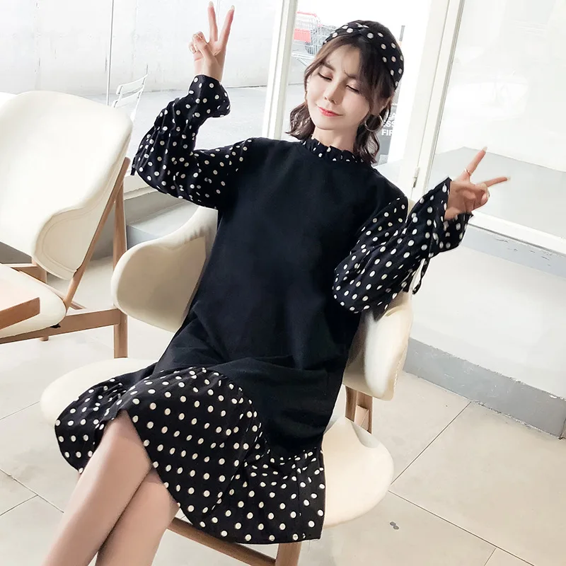 

2018 Autumn Clothing New Style Dress Fashion Models Mock Two-Piece Mixed Colors Polka Dot Korean-style Pregnant Women Dress Loos