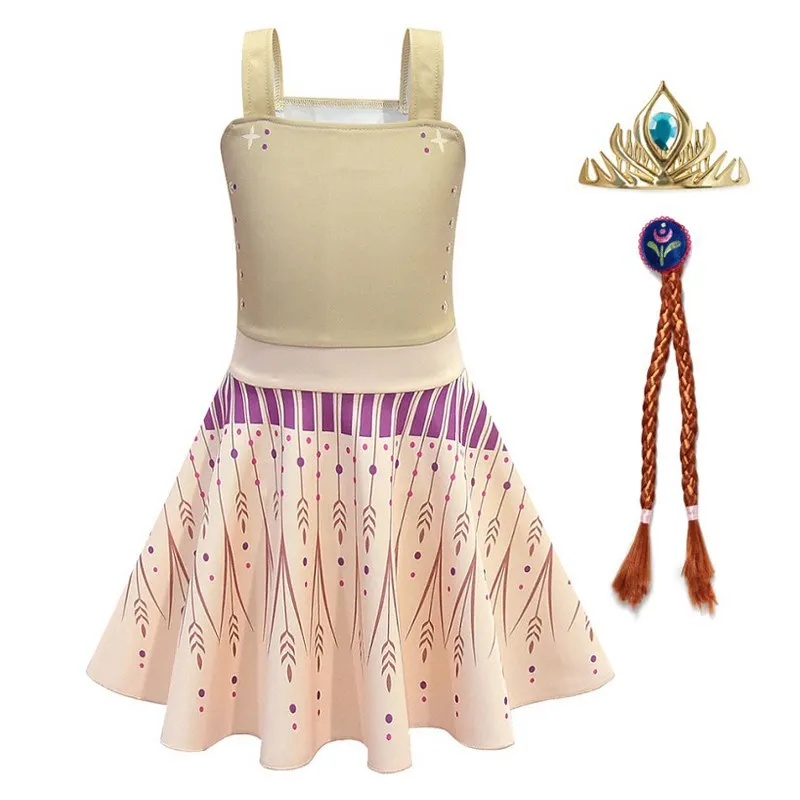 

Dress 2020 new hit Snow Queen Anna Cosplay Costume with Hair Wig Crown Wand Glove Children Girls Princess Elsa Dress Clothes