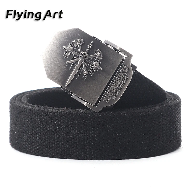 Men's Tactical Canvas Belt High Quality Cotton Belt Ladies Genuine Designer Automatic Buckle Alloy Jeans Belt Men