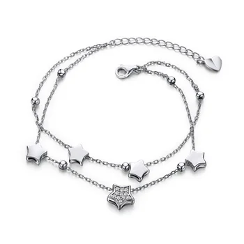 

100% 925 Sterling Silver Color Bracelet For Women Zircon Star Jewelry Rhinestone double layers Chain Link Bracelet S925 jewelry