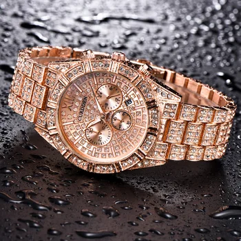 

SPORTS CASUAL WRISTWATCHES FOR MEN GOLD DIAMOND TOP BRAND LUXURY GOLDEN ICE OUT QUARTZ WRIST WATCH HIP HOP WATERPROOF DATE CLOCK