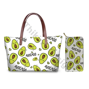 

Women Fall Beach Bags Cartoon Avocado Printing Handbags Ladies Fashion Totes Shoulder Bag For Custom Bolsos Mujer
