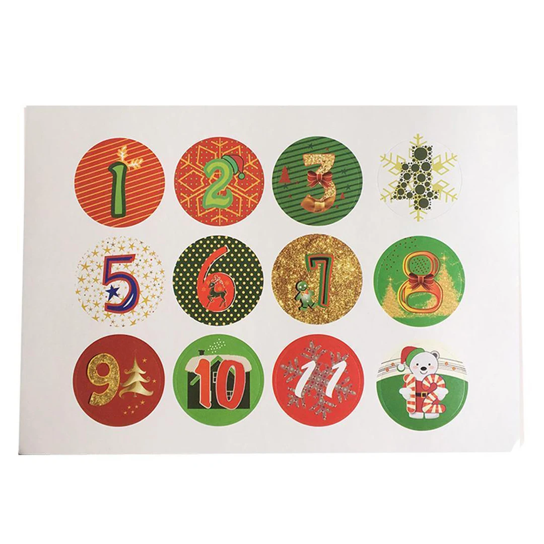 120pcs Christmas Stickers Xmas Numbers 1-24 Advent Calendar Stickers Party Candy Bag Gift Box Decor Labels Stickers Supplies