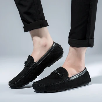 

Man suede Leather Loafers outdoor winter Leather Casual Flats Round Toe Comfortable Office with fur warm winter Men Shoes