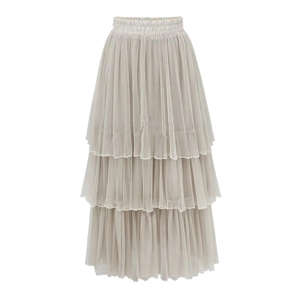 Повседневная Женская юбка-пачка, плиссированная однотонная модная юбка с высокой талией, элегантные юбки из сетчатой ткани на весну и осень,# N5