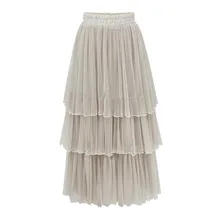 Повседневная Женская юбка-пачка, плиссированная однотонная модная юбка с высокой талией, элегантные юбки из сетчатой ткани на весну и осень,# N5