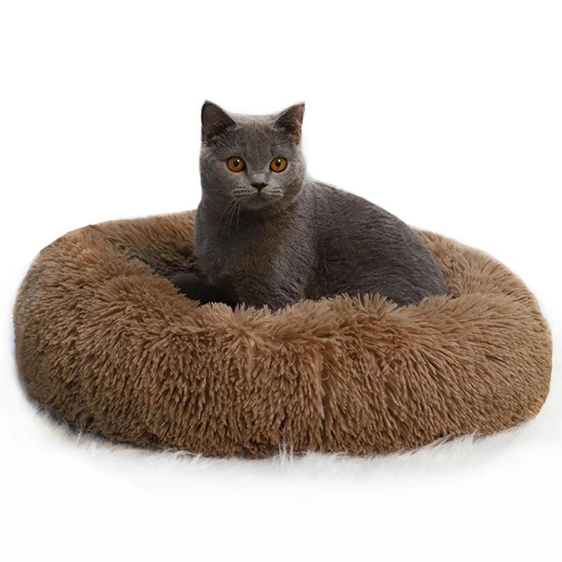 Calming Fluffy Dog Bed Round Pet Lounger Cushion For Small Medium Large