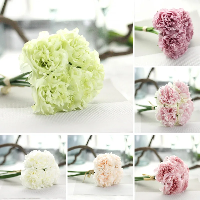 5 Head Silk Artificial Peony Flowers Hydrangea Fake Leaf Wedding Bridal Party