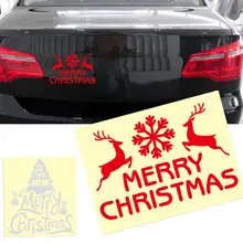 Водонепроницаемый светоотражающие наклейки для автомобиля Стикеры прочный Счастливого Рождества с изображением оленьих рогов лося дерево с принтом с изображением рождественского оленя, снега Светоотражающая клейкая бумага