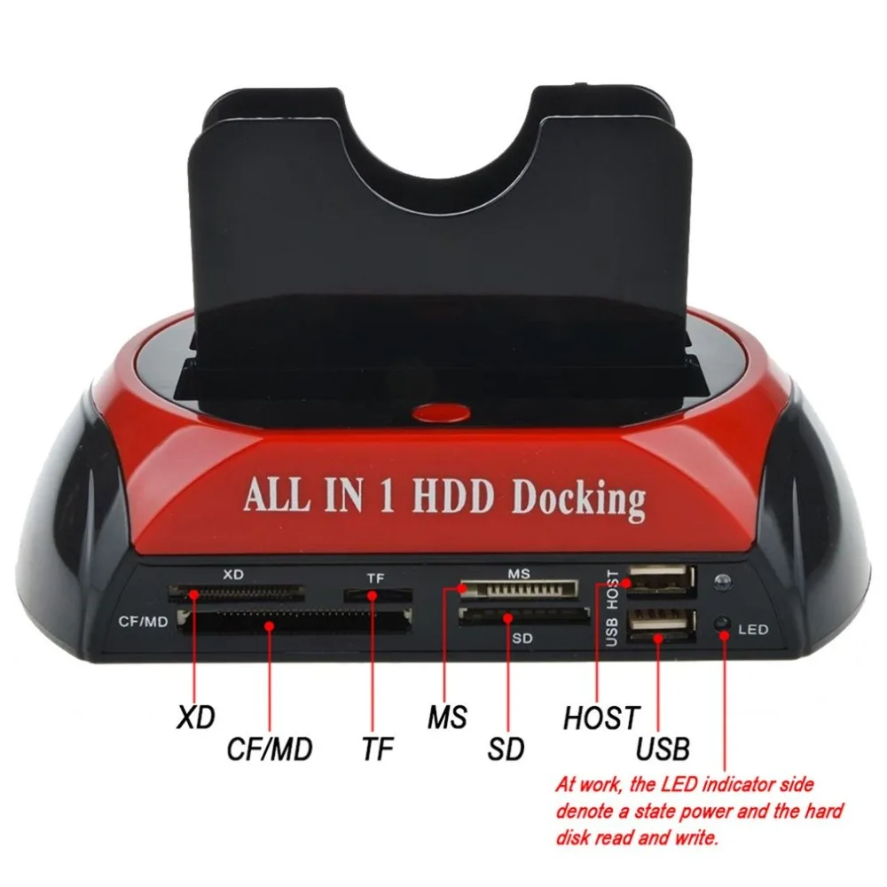 2.5/3.5-inch IDE+SATA Hard Drive Base Multi-function Hard Drive Dock Station High Speed with Card Reader LED Light HDD Base