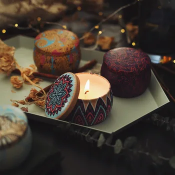 

Tin Box Plant Soy Oil Romantic Aromatherapy Candle Cup Fragrant Candle Romantic Byzantine style