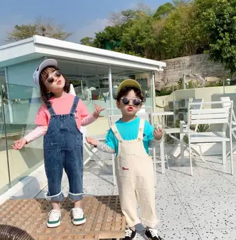 

2020 new style girls boys denim overalls spring fashion kids jean pants 1-6 Years HJ813