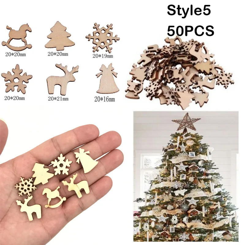 50/100 шт год из натурального дерева, рождественские украшения для дома деревянные орнаменты для рождественой елки подвесные кулоны подарки Лось Decora - Цвет: E-50PCS