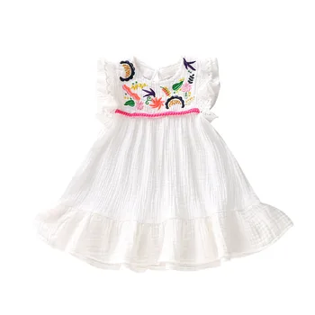 

Sleeveless Cotton and Linen Embroidery Summer Baby Girl Dresses
