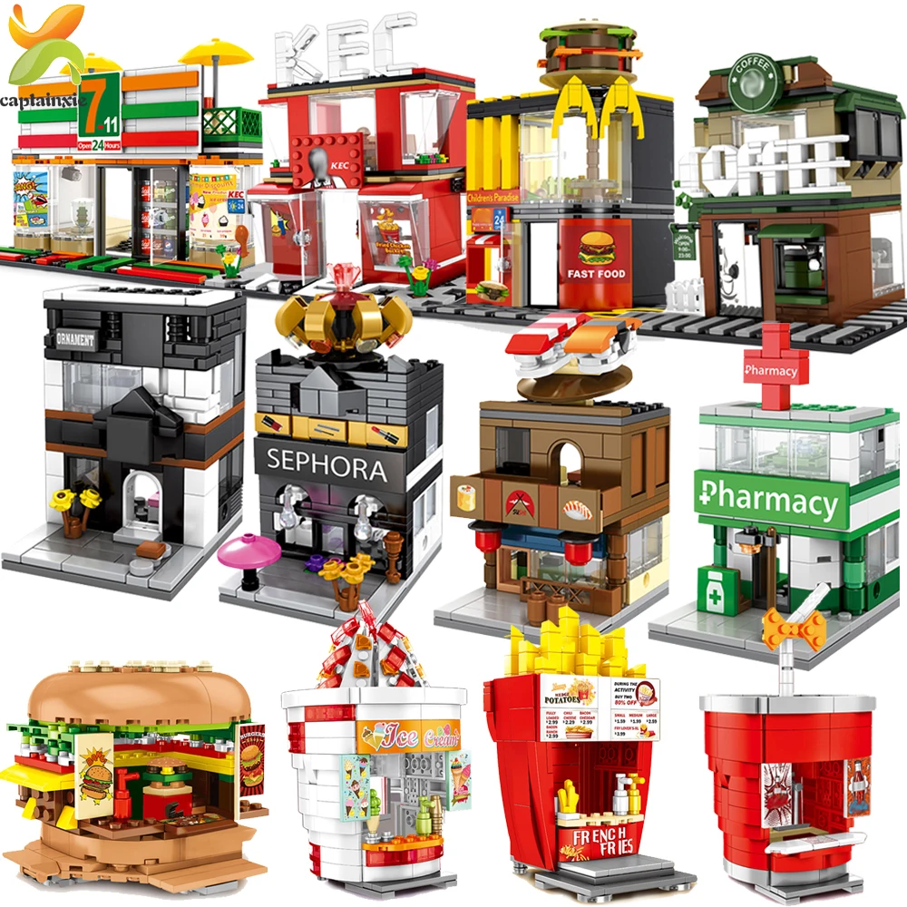 

Mini City Street View 3D Model Shop Series Building Blocks Compatible Legoing City Diy Architecture Bricks Toy For Children