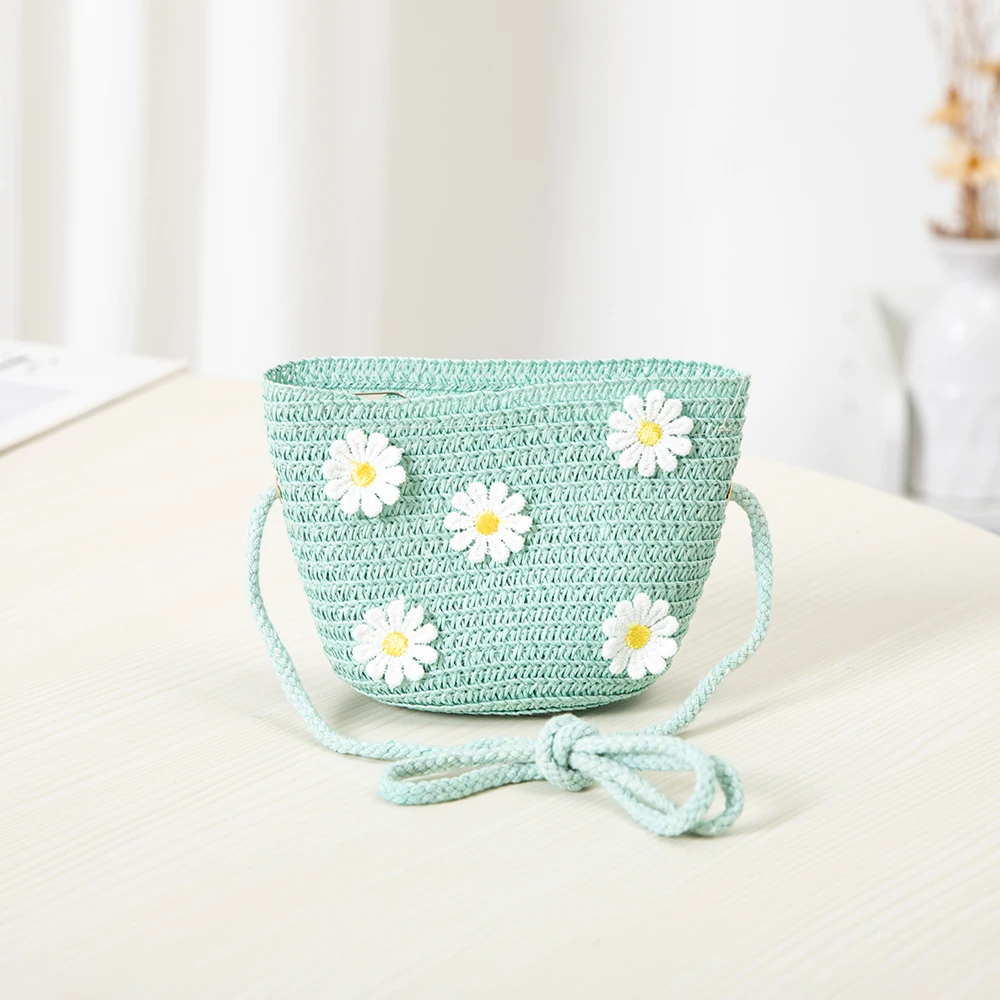 Handmade Summer Children Girls Shoulder Bag Daisy Flower Straw Messeng ...