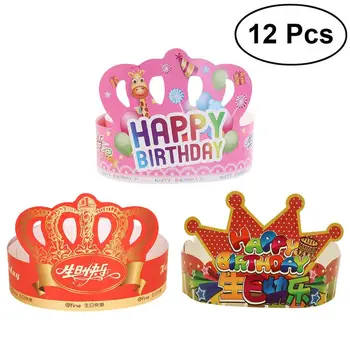 

12 Pcs Birthday Crown Hats Happy Birthday Letter Paper Tiara Crown Party Supplies for Kids and Adults