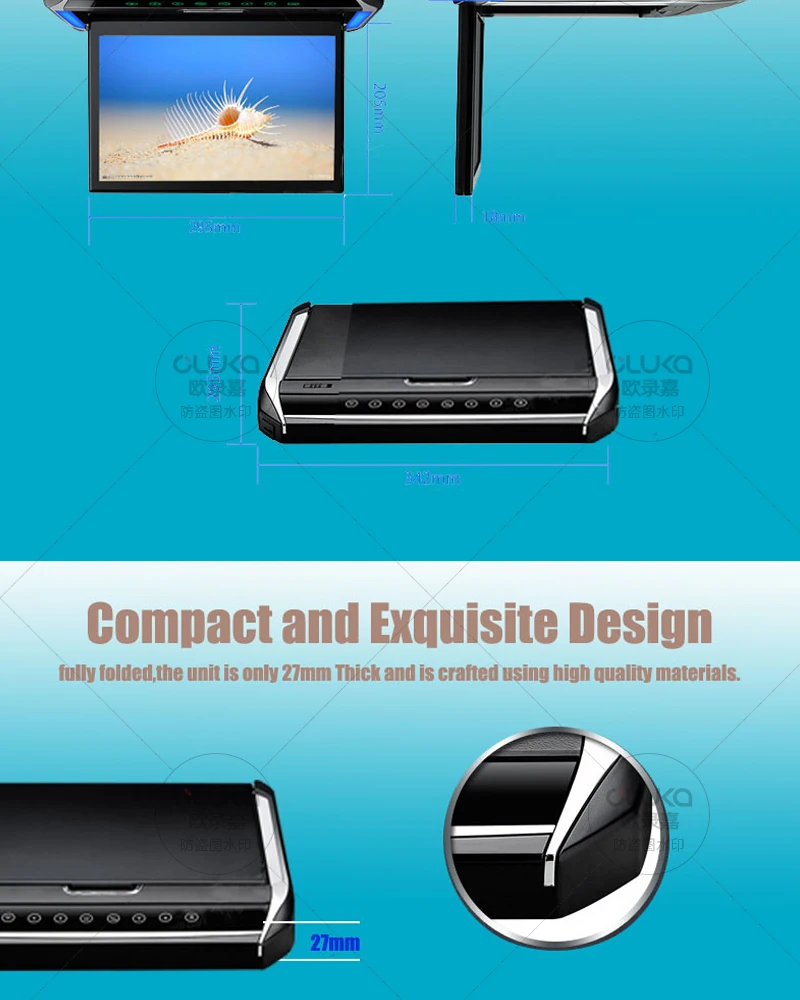 12 ''верхний экран потолочное крепление на крышу цветной монитор мультимедийный плеер 1080 Pix FM ИК USB SD HDMI MP5 плеер