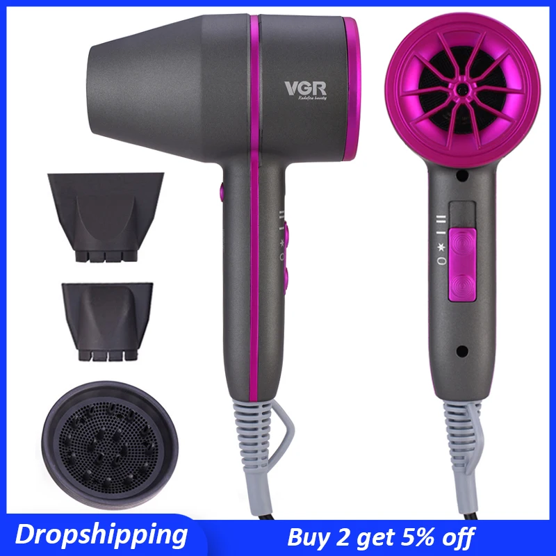 

VGR 1800W Professional Hair Dryer with Diffuser Ionic Hairdryer Blow Dryer Heat Hot and Cold Wind Constant Temperature Hair Care