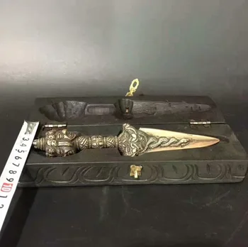 

Christmas Tibet / Nepal Buddhist bronze sword / ritual dagger Musical Instruments sculpture with wooden box Halloween