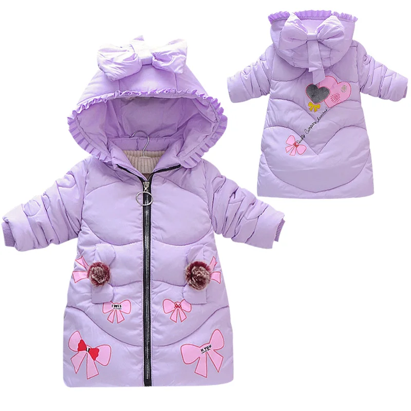 Jaqueta de Algodão Anos de Idade Moda Outono Inverno Crianças Menina Quente Cabolsa Arco Impressão Doce Meninas Algodão 2-6 Roupas