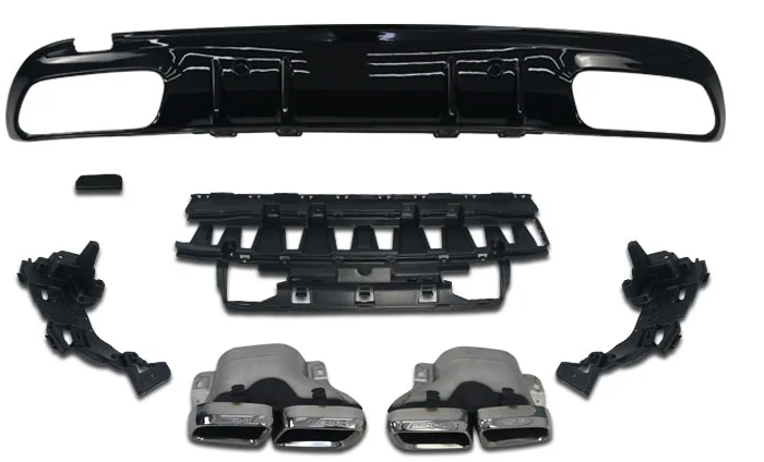 black square set Черный глянец задний диффузор для Mercedes-benz C class W205 C43 C63 4-дверный седан спортивная версия ABS задний бампер с каких-либо соединений выхлопной трубы - Цвет: black square set
