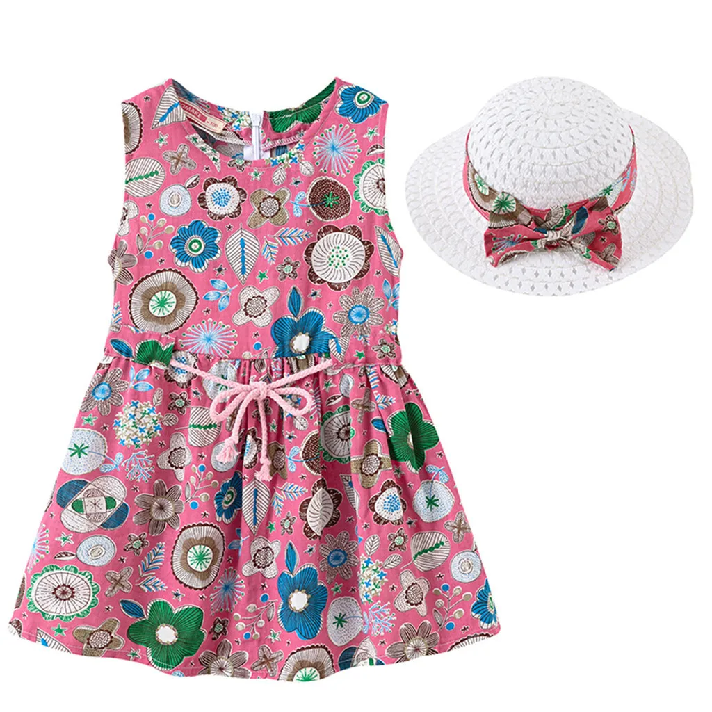 Toddler Baby Kids girls dress Floral Flowers Ruched Strap Summer Princess Dress 2-7 Years old children clothes summer #B